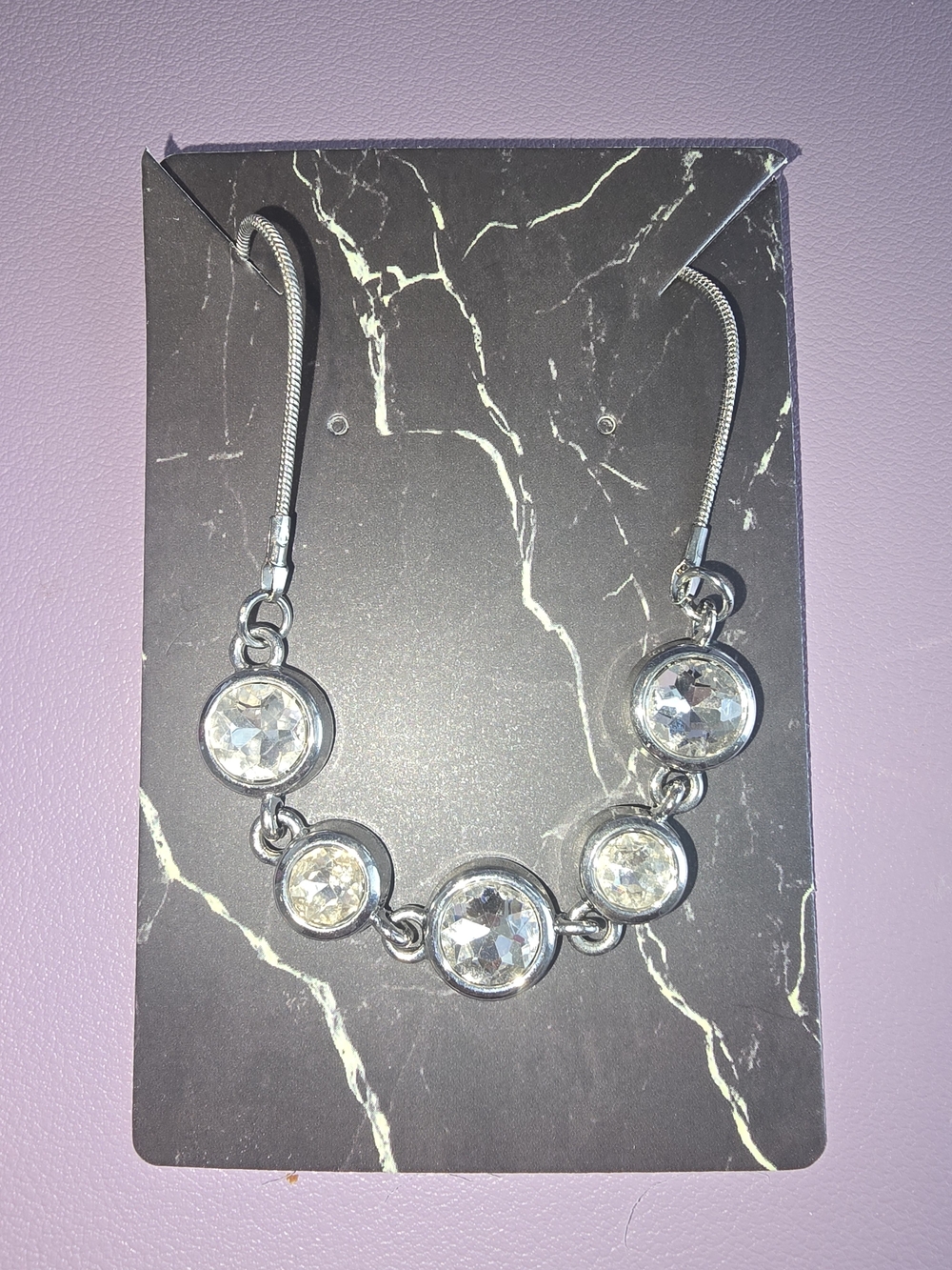 Silver-tone Adjustable Crystal Statement Bracelet - Clear Stones, Like New